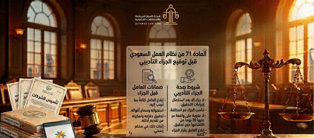 (العربية) المادة 71 من نظام العمل السعودي: التحقيق مع العامل قبل توقيع الجزاء التأديبي